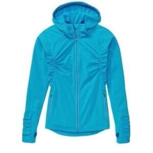 Athleta Half Mile Hoodie Jacket Blue Size Small Reflective Fitted Ruched